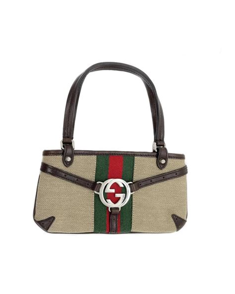 gucci web canvas reins handbag in brown beige and multi|GUCCI Canvas Web GG Reins Bag Brown 86260 .